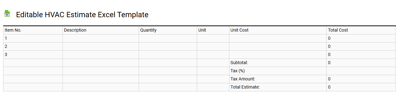 Editable HVAC estimate Excel template