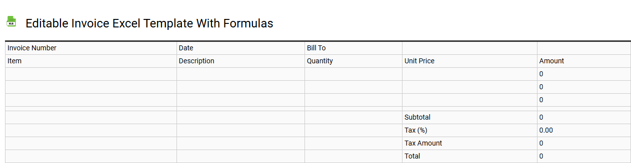 Editable invoice Excel template with formulas