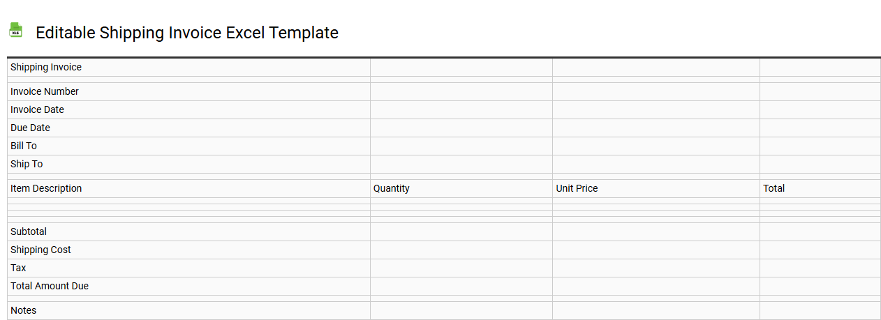Editable shipping invoice Excel template