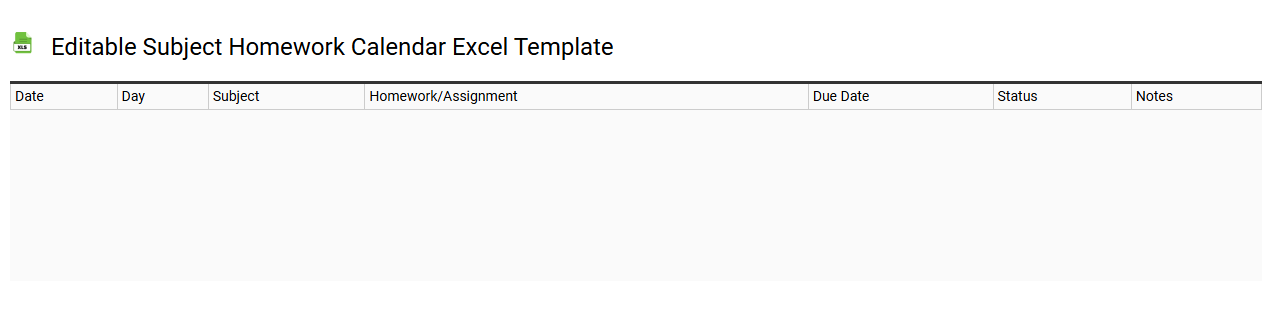 Editable subject homework calendar Excel template