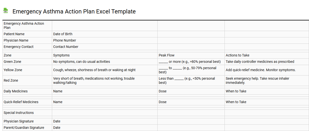 Emergency asthma action plan Excel template