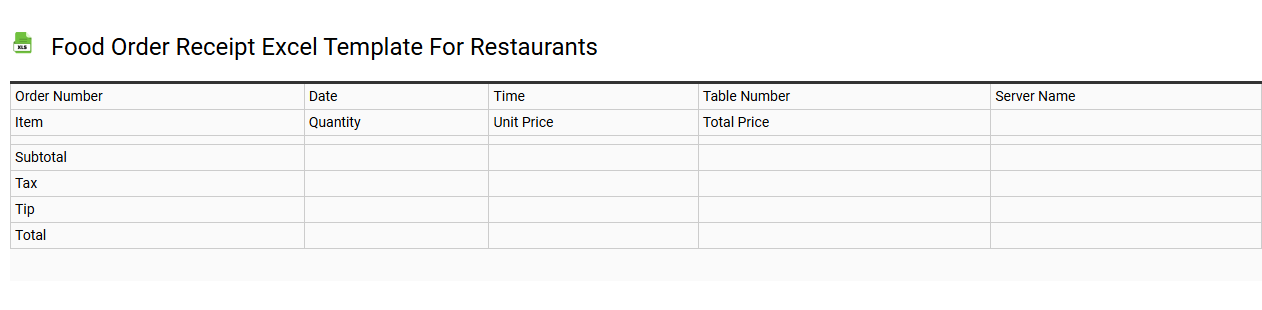Food order receipt Excel template for restaurants