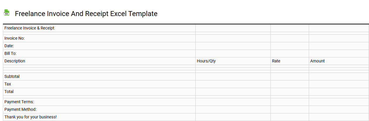 Freelance invoice and receipt Excel template