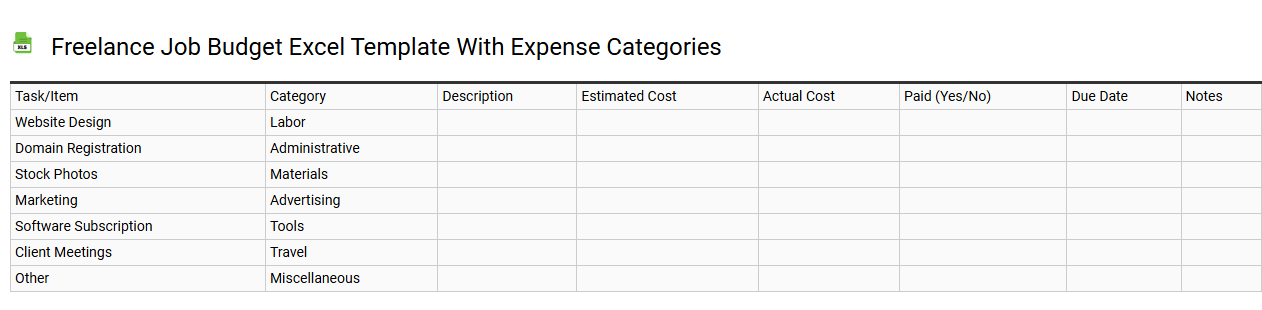 Freelance job budget Excel template with expense categories