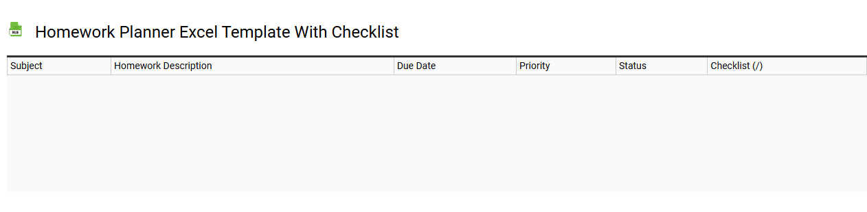 Homework planner Excel template with checklist