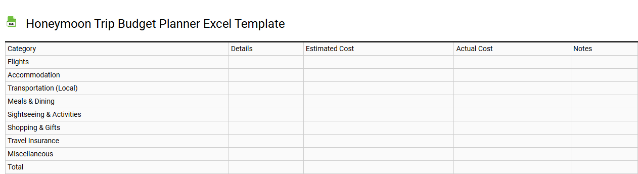 Honeymoon trip budget planner Excel template