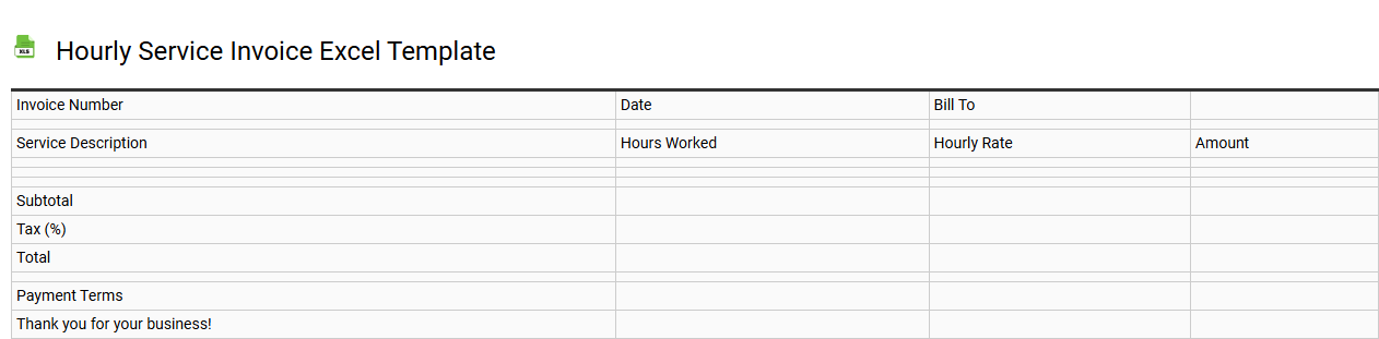 Hourly service invoice Excel template