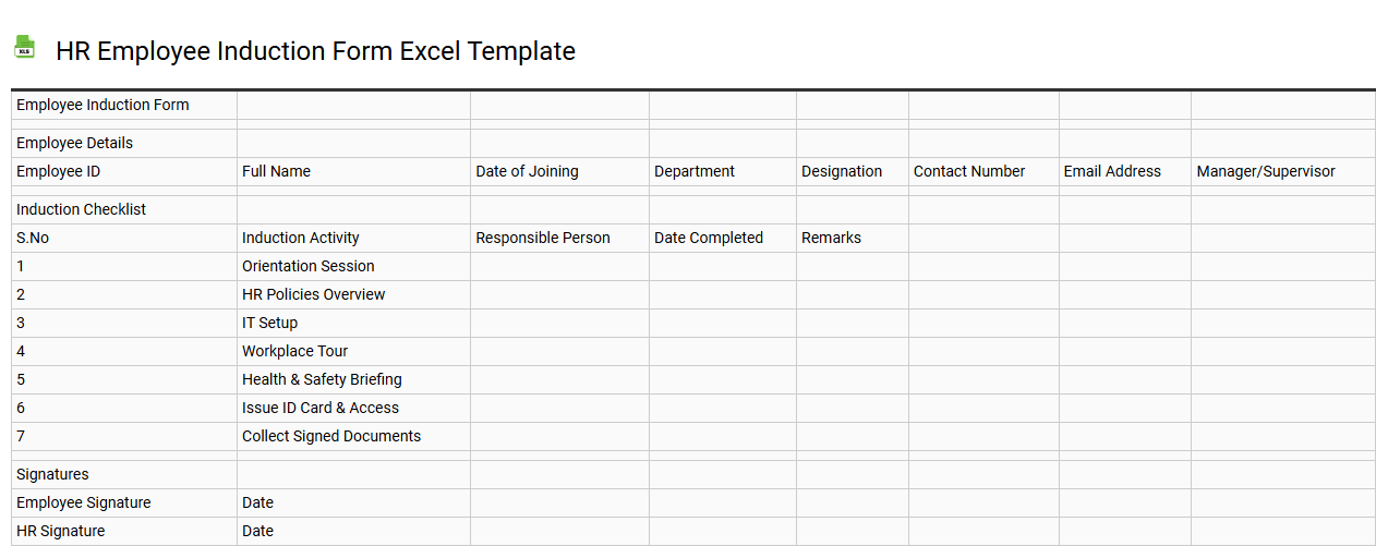 HR employee induction form Excel template