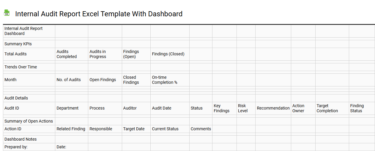Internal audit report Excel template with dashboard