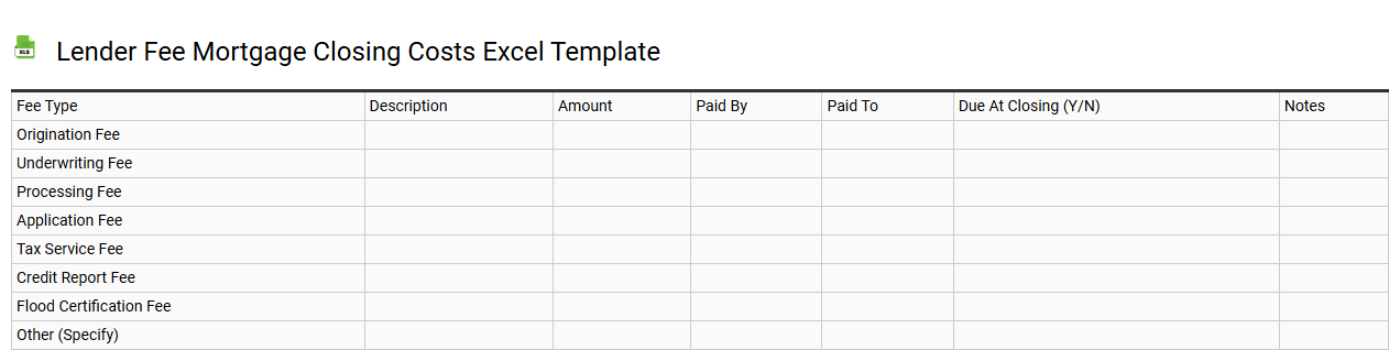 Lender fee mortgage closing costs Excel template