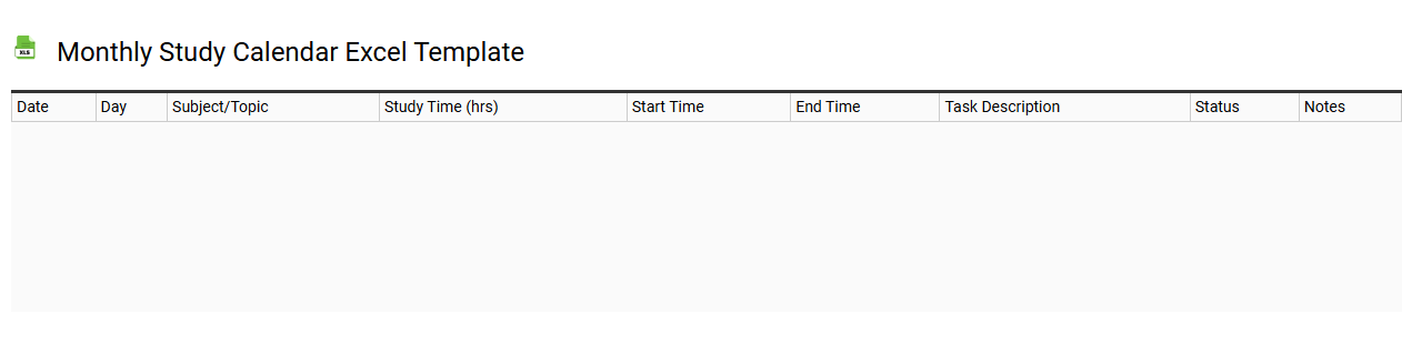 Monthly study calendar Excel template