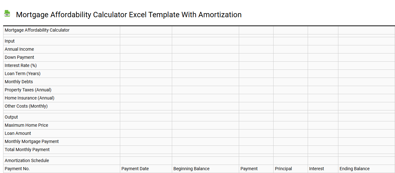 Mortgage affordability calculator Excel template with amortization