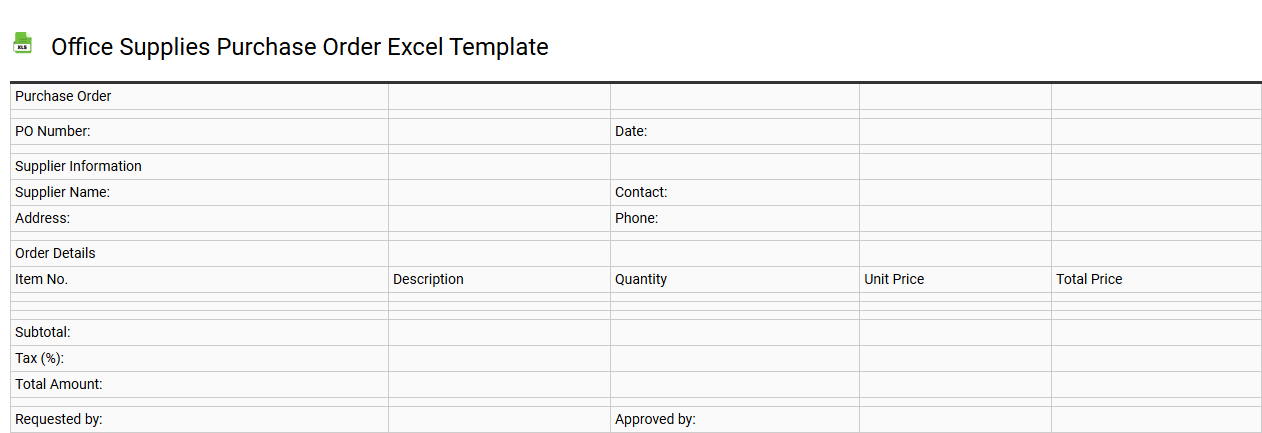 Office supplies purchase order Excel template