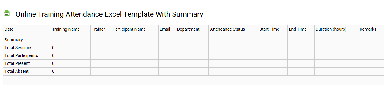 Online training attendance Excel template with summary