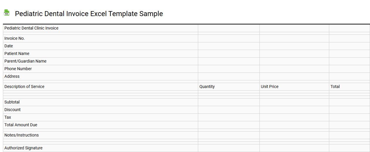 Pediatric dental invoice Excel template sample