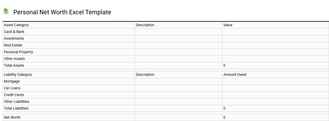 Personal net worth Excel template