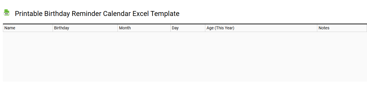 Printable birthday reminder calendar Excel template