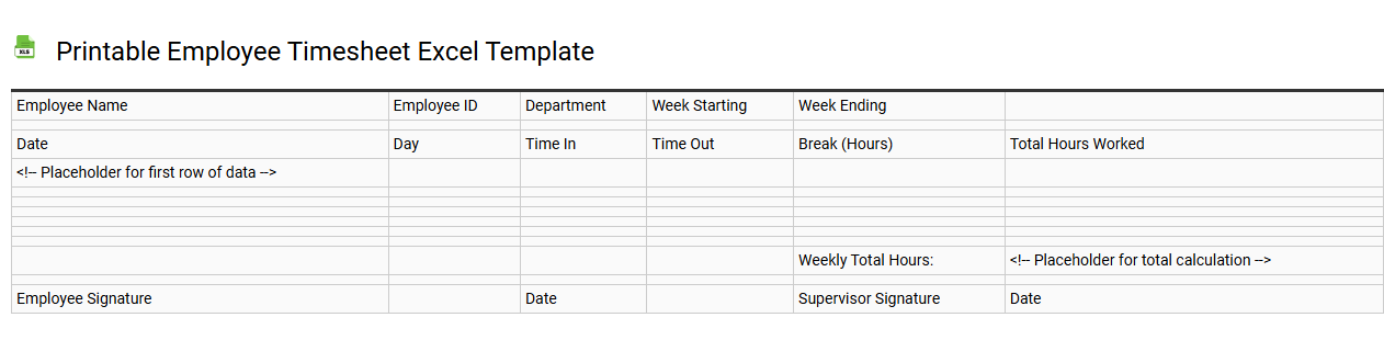 Printable employee timesheet Excel template