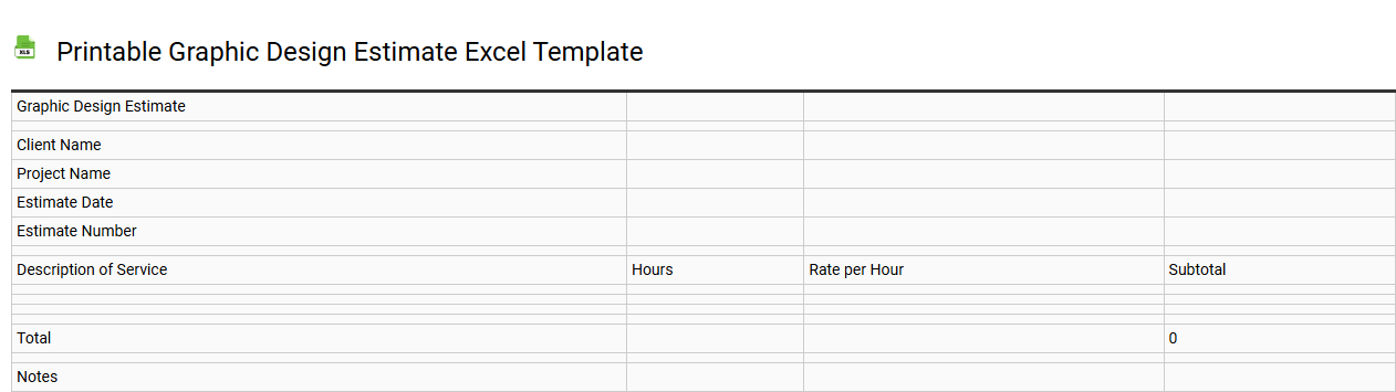 Printable graphic design estimate Excel template