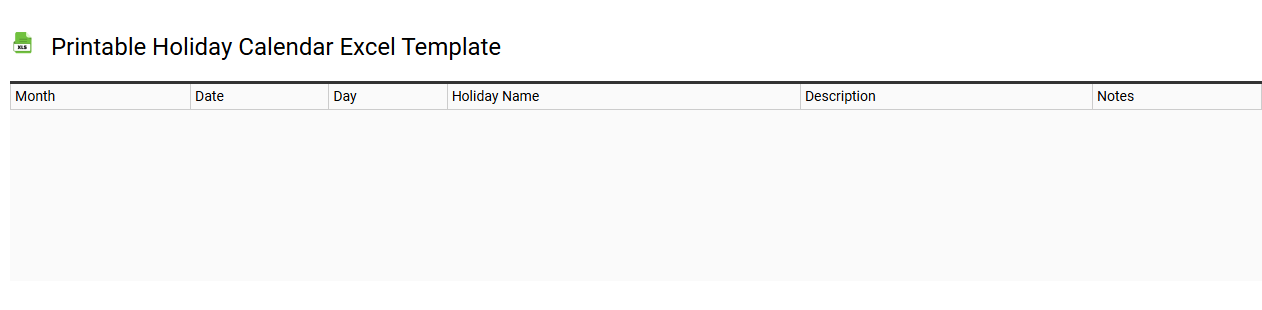 Printable holiday calendar Excel template