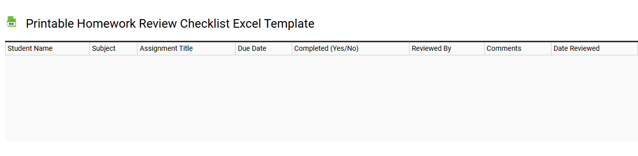 Printable homework review checklist Excel template