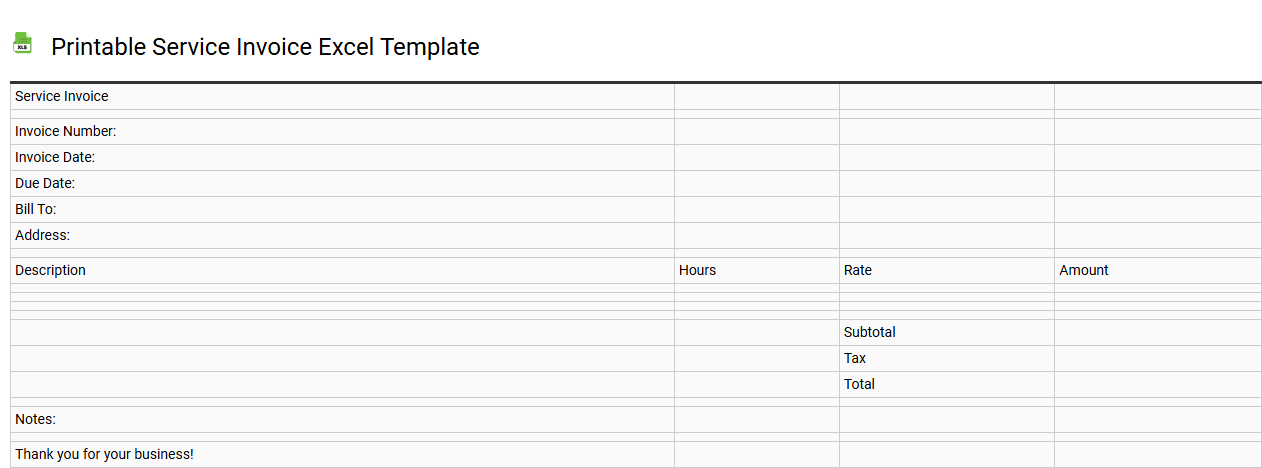 Printable service invoice Excel template