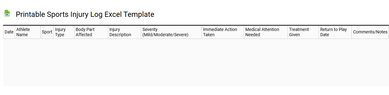 Printable sports injury log Excel template