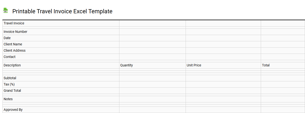 Printable travel invoice Excel template