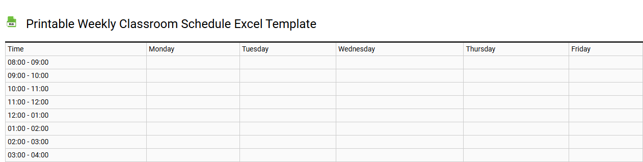 Printable weekly classroom schedule Excel template