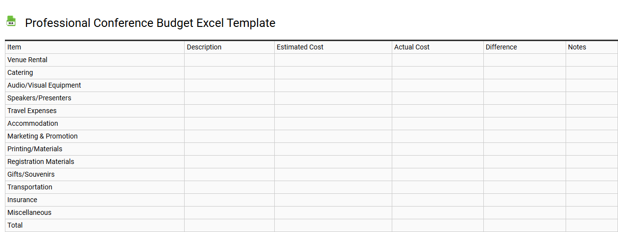Professional conference budget Excel template