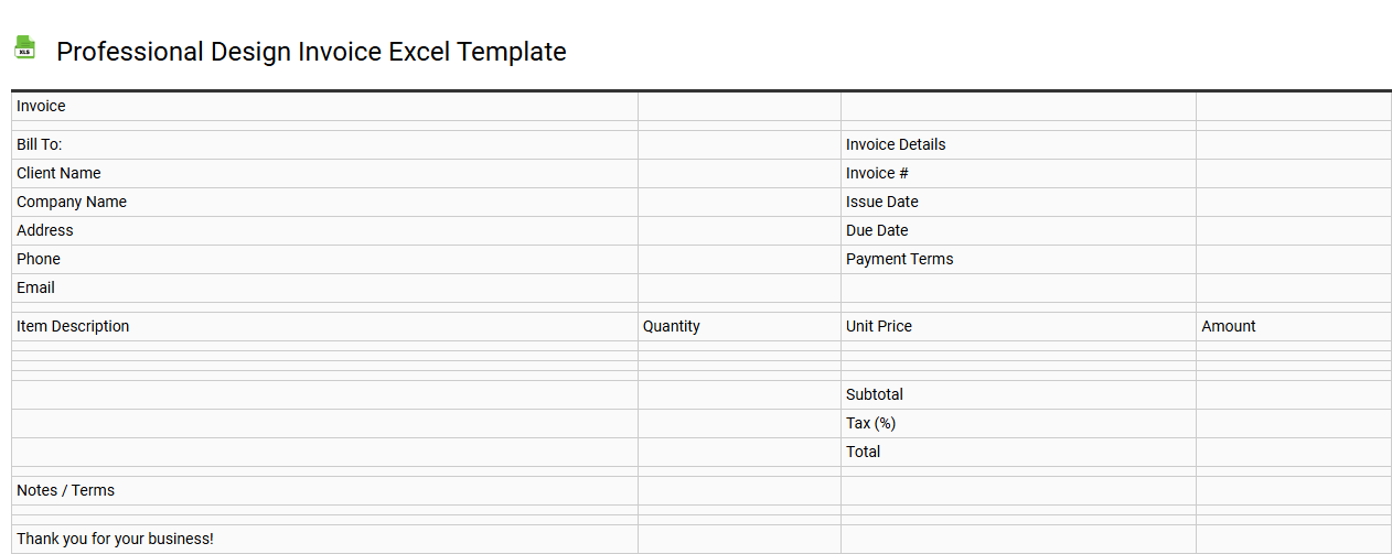 Professional design invoice Excel template
