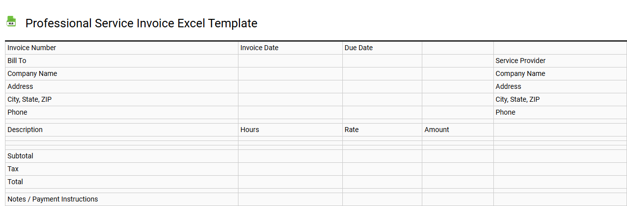 Professional service invoice Excel template