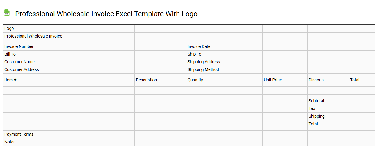 Professional wholesale invoice Excel template with logo