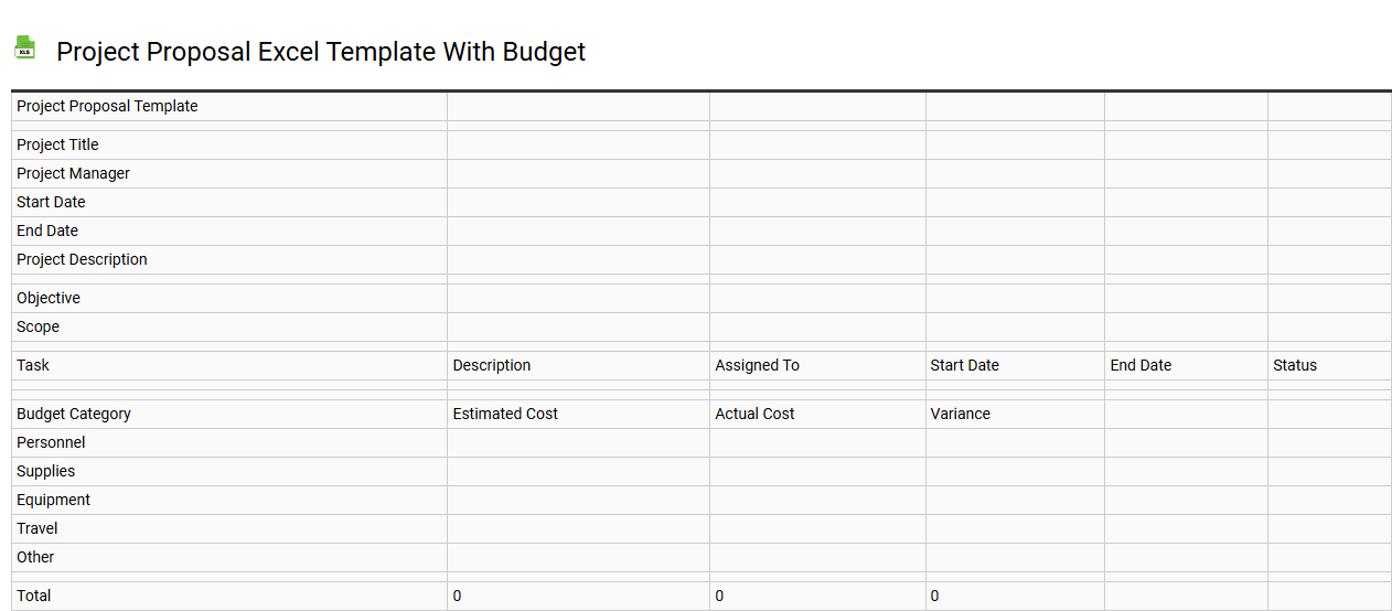 Project proposal Excel template with budget