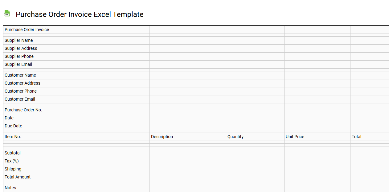 Purchase order invoice Excel template
