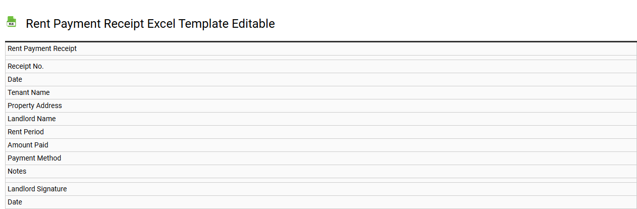 Rent payment receipt Excel template editable