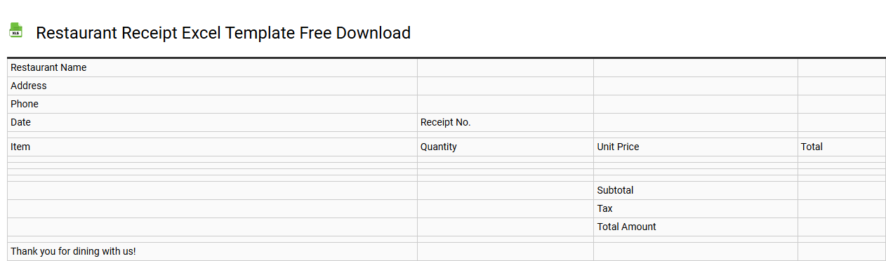 Restaurant receipt Excel template free download