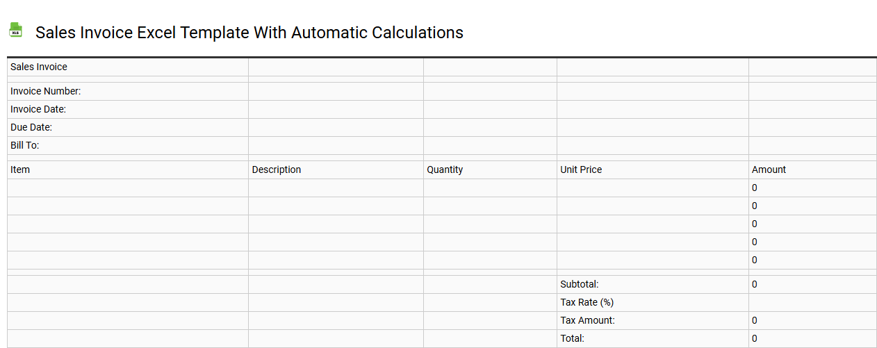 Sales invoice Excel template with automatic calculations