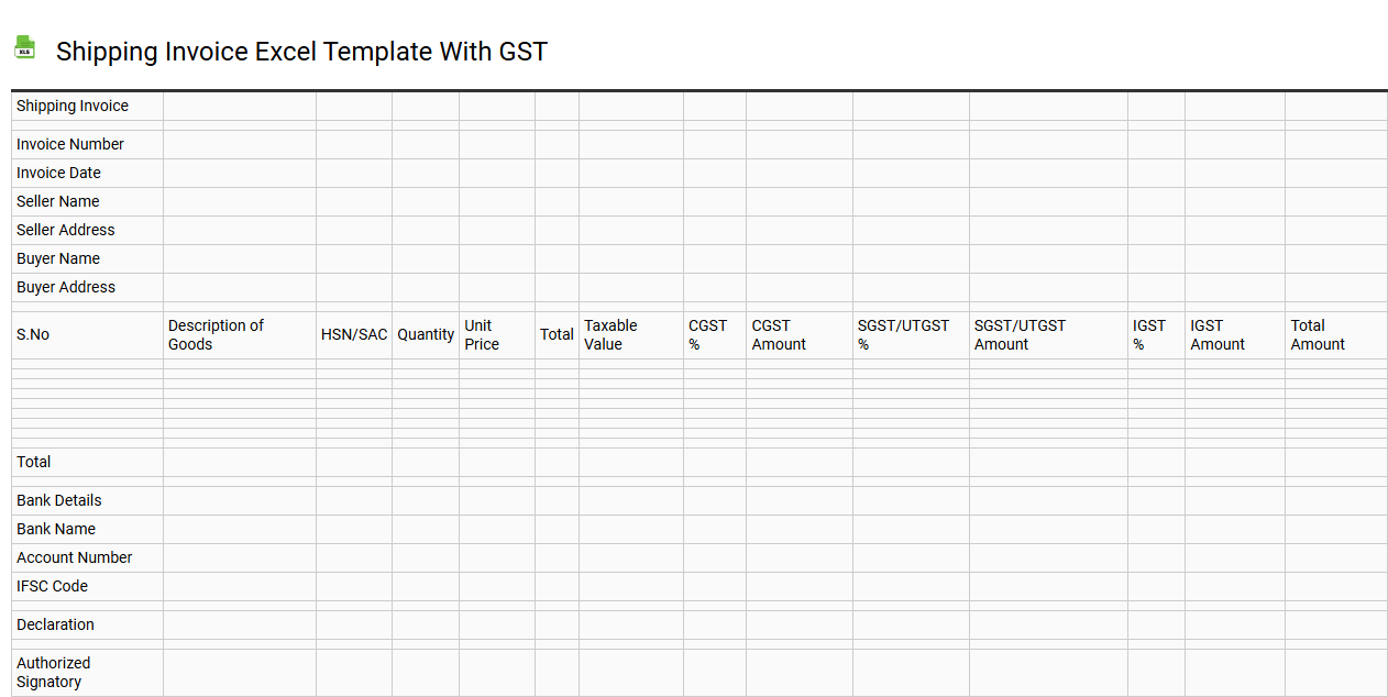 Shipping invoice Excel template with GST