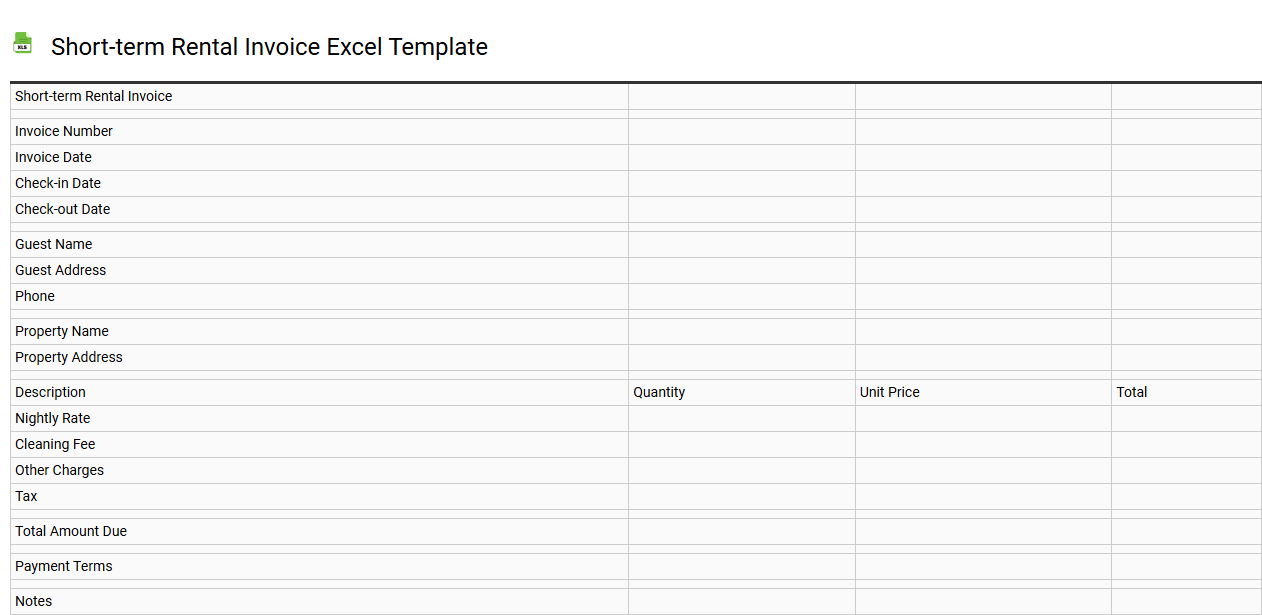 Short-term rental invoice Excel template