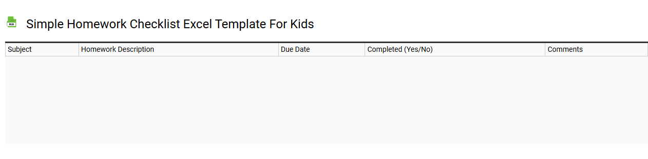 Simple homework checklist Excel template for kids