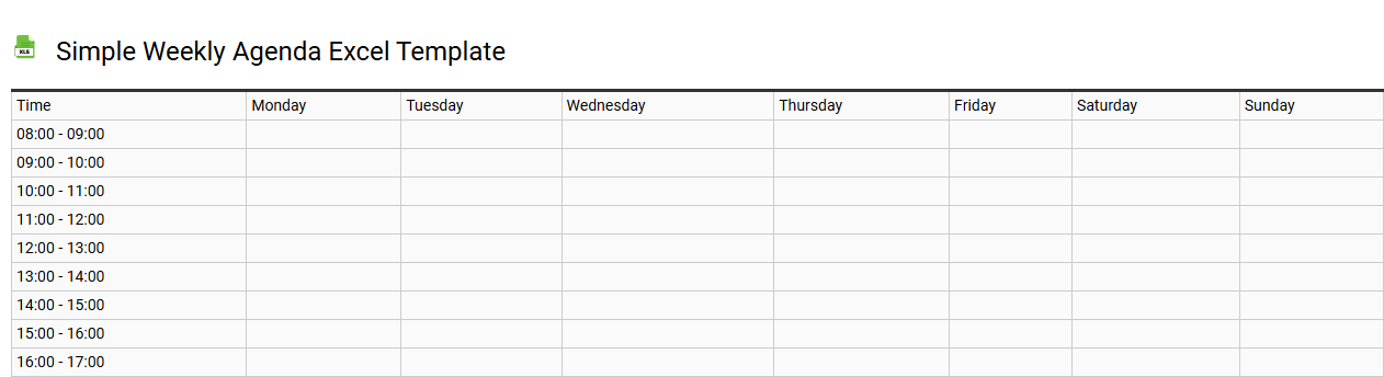 Simple weekly agenda Excel template