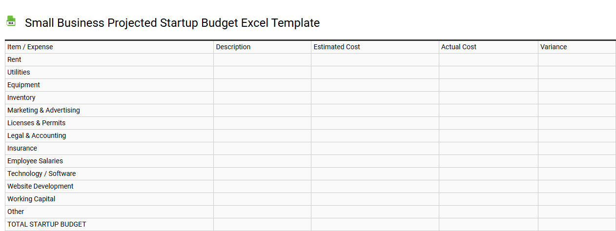 Small business projected startup budget Excel template