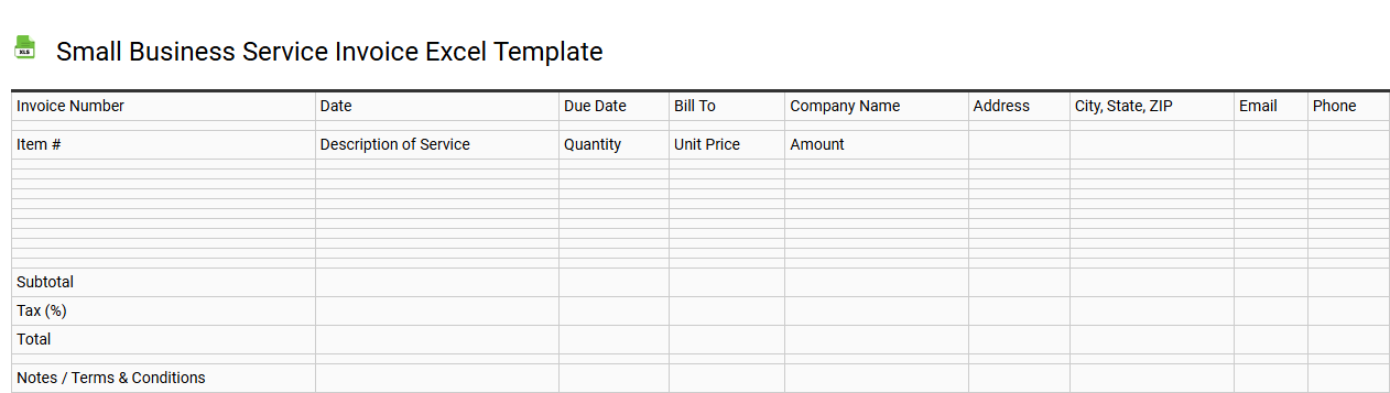 Small business service invoice Excel template