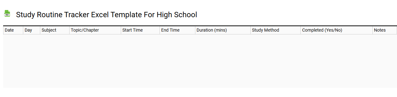Study routine tracker Excel template for high school