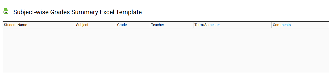 Subject-wise grades summary Excel template