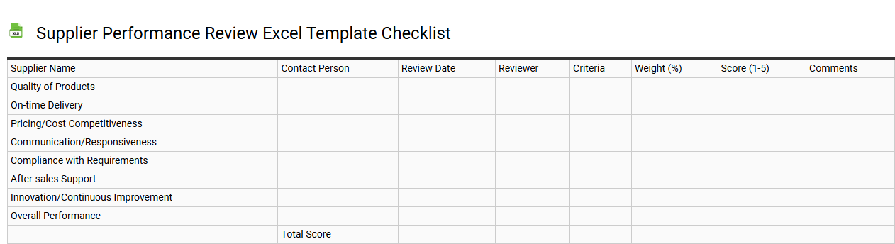 Supplier performance review Excel template checklist
