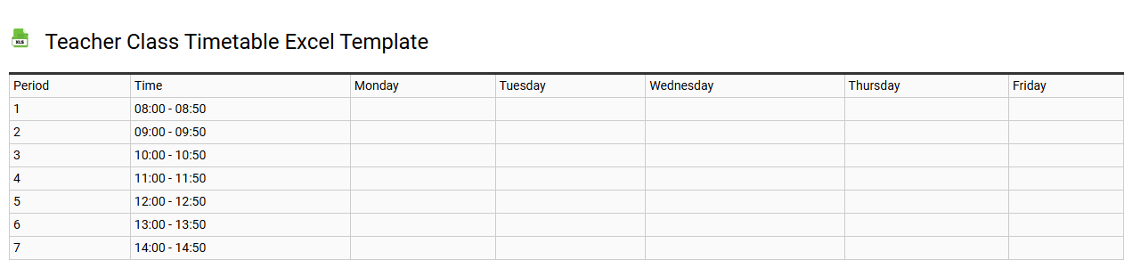 Teacher class timetable Excel template