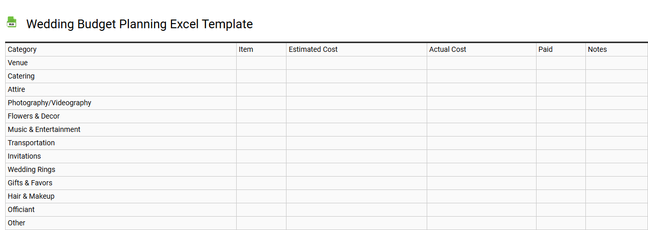 Wedding budget planning Excel template