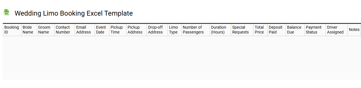 Wedding limo booking Excel template